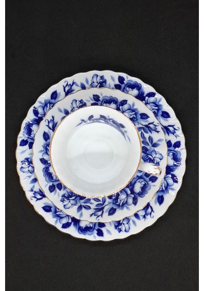 Aristocrat Bone China Porselen Duble Kahve Fincanı Ve Tabakları 3 Parça 120 Ml Lacivert