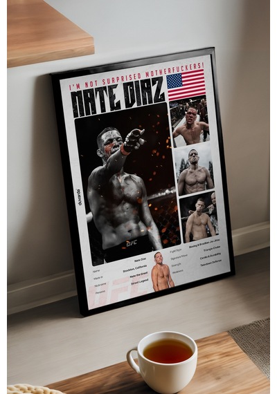 Nate Diaz Ufc Siyah Ahşap Çerçeveli Poster, Dekoratif Dövüş Duvar Tablosu