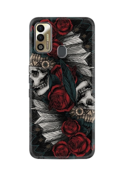 Tecno Spark 7t Kılıf Silikon Desen Özel Seri Skull Rose 1673