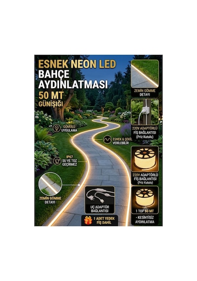 50 Metre Neon Led Şerit Led,günışığı-3000k, Esnek Led Çok Parlak,led, Kesilebilir,dekoratif Dış Aydınlatma Bahçe Aydınlatma,tavan Aydınlatma,gözalıcıaydınlatma