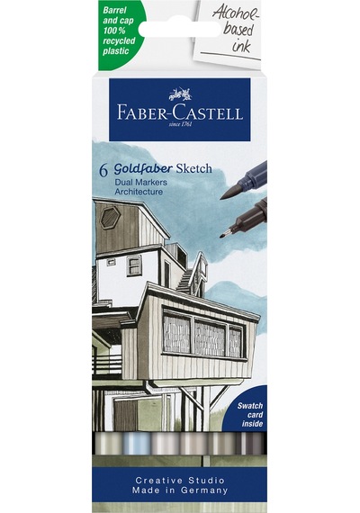 Faber-Castell Goldfaber Sketch Marker Seti, Architect, Mimari Projeler İçin, Su Bazlı, Fırça ve Fineliner Uçlu