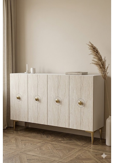 Ka1235btg Enlem Konsol Ve Tv Sehpası Beyaz-traverten-gold 120cm