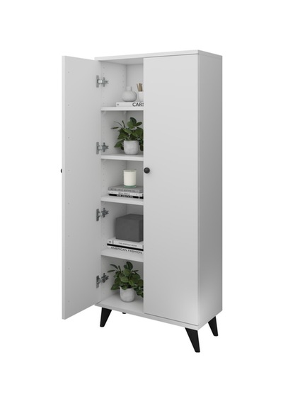 Simple Çok Amaçlı Dolap 5 Raflı 2 Kapaklı 60x30x176 Beyaz Beyaz