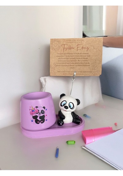 Panda Not - Fotoğraf Tutuculu Kalemlik Saksı Seti Lila
