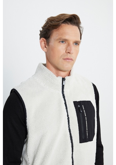 AC&Co / Altınyıldız Classics Erkek Bej Standart Fit Normal Kesim Dik Yaka Polar Yelek Bej