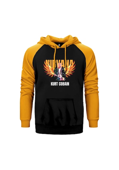 Nirvana Kurt Cobain Guitar Angel Sarı Renk Reglan Kol Kapşonlu Sweatshirt Sarı