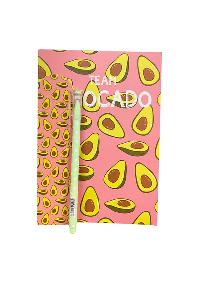 Avokado Temalı Sert Kapaklı Defter, Kitap Ayracı, Yeşil Puantiyeli Tükenmez Kalem