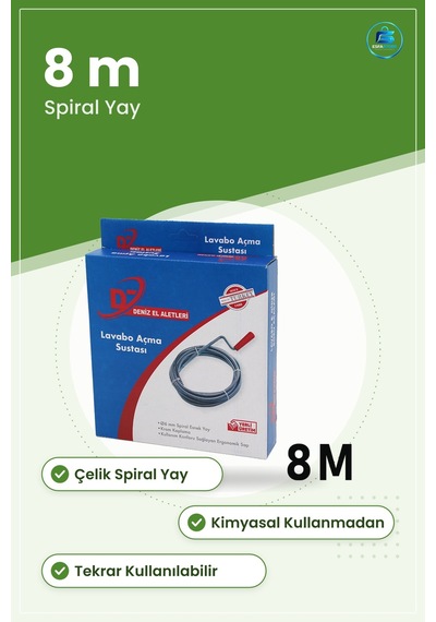Lavabo Gider Açıcı 8 M Spiral Esnek Yay Çelik Krom Kaplama Duş Si Tekli