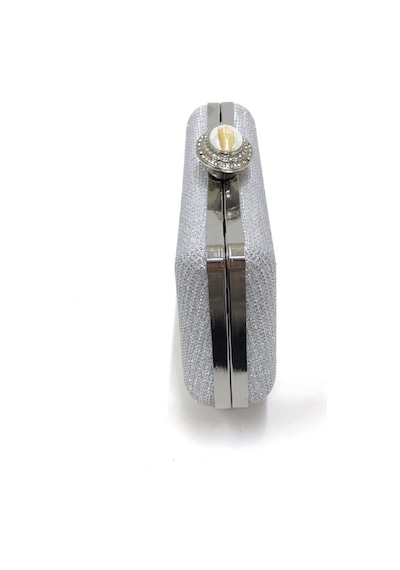 Guiza Vintage Kadın Gümüş Simli Abiye Clutch Portföy Çanta Zincir Ve Kolçaklı Gümüş Simli