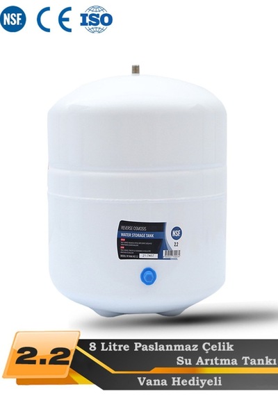 WaterMelon Tüm Su Arıtma Cihazları Uyumlu Metal Genleşme Tankı NSF Onaylı Paslanmaz Çelik 2.2 (8 Litre) Tr Tank