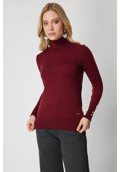 On Fashion Kadın Boğazlı Bordo Kazak 63503 Bordo