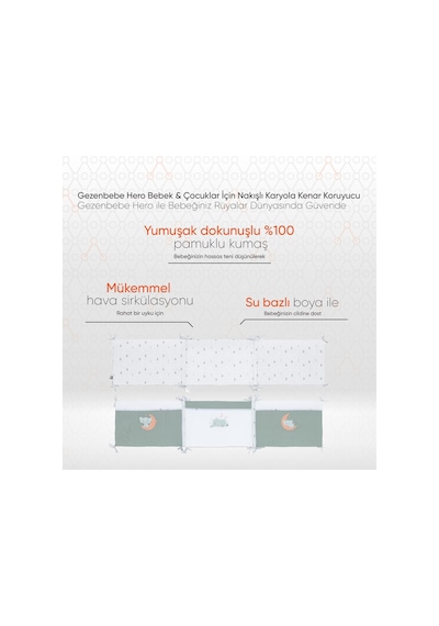 Gezenbebe Hero Bebek Ve Çocuklar İçin Nakışlı Karyola Kenar Koruyucu 40x180
