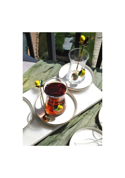 18 Parça Limon Dekorlu Çay Seti Limonlu Çay Takımı Gold