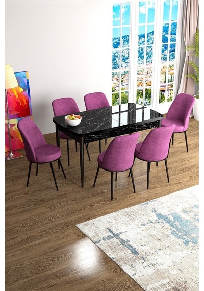 Canisa Han Serisi 70x114 Açılabilir Mdf Mutfak Masası Takımı Siyah Mermer Desen Masa 6 Mor Sandalye Masa Siyah Mermer Sandalyeler Mor Canisa Han Serisi 70x114 Açılabilir Mdf Mutfak Masası Takımı Siyah Mermer Desen Masa 6 Mor Sandalye Masa Siyah Mermer Sandalyeler Mor