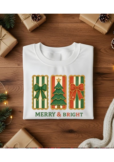 Aselinda Christmas Merry Bright Baskılı Aile Kombin Tişört Kombin Yapmak İçin Ürün Ekleyiniz Beyaz