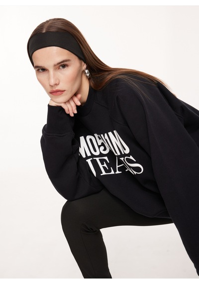Moschino Jeans Bisiklet Yaka Düz Siyah Kadın Sweatshırt J1714