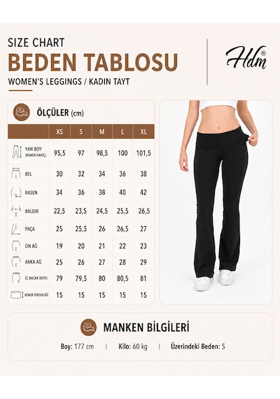 Hdm Kadın Beli Katlamalı Siyah İspanyol Paça Tayt - H6158