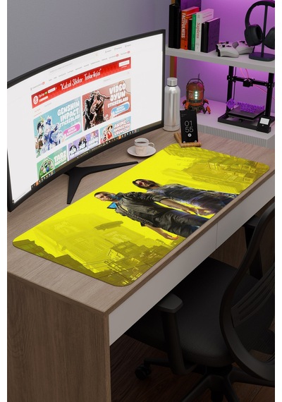 Cyberpunk 2077 Kaymaz Dikişli Kauçuk Oyuncu Mousepad V1 - 90x40 Xxl Gaming Mouse Pad Fare Altlığı