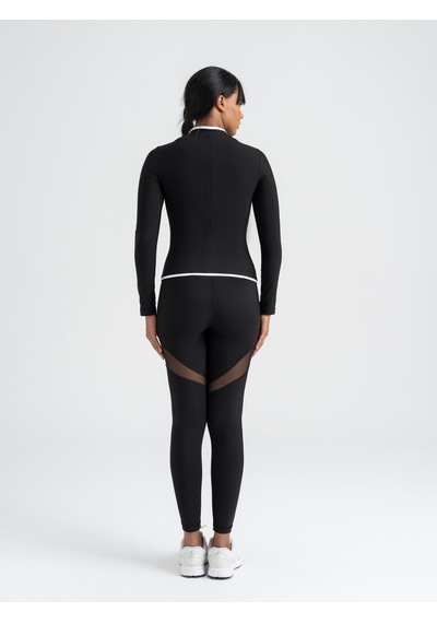 Lismina Lineedge Zip Beyaz Biyeli Siyah Uzun Kollu Spor Ceket Siyah - Beyaz