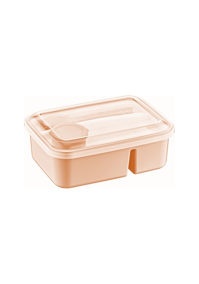 Lunch To Go Bölmeli Beslenme Kutusu Sosluk Hazneli Çatal ve Kaşıklı 920ml 40ml 14,5x20x7,4(H)cm Pudra