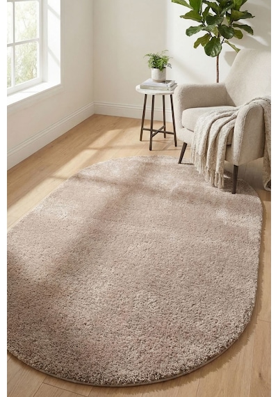 Oval Puffy Yumuşak Peluş Halı , Kaymaz, Yıkanabilir, Antre, Hol, Mutfak, Makyaj Masası Önü Halısı Vizon
