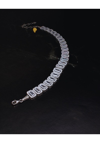 Brezza Lusso Jewelry Baget Pırlanta Işıltılı Su Yolu İthal Kadın Gümüş Bileklik