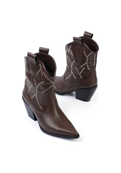Shoetek Avrora Kadın Bot&bootie Pimli Kovboy Kahve Deri Kahve