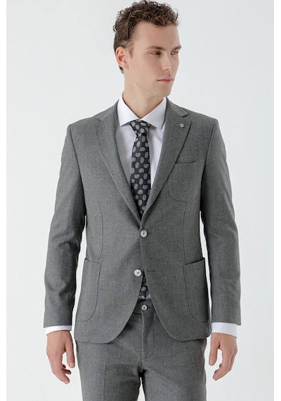 Morven Erkek Gri Poliviskon Trend Desenli Slim Fit Mono Yaka Takım Elbise Gri