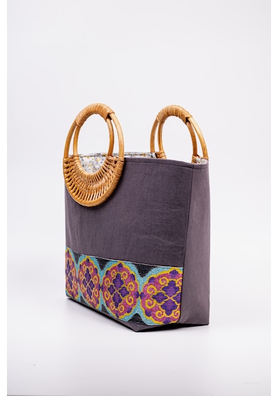 Fabric Craft Bag Kadın El Çantası Denim Etnik Bordürlü Mavi