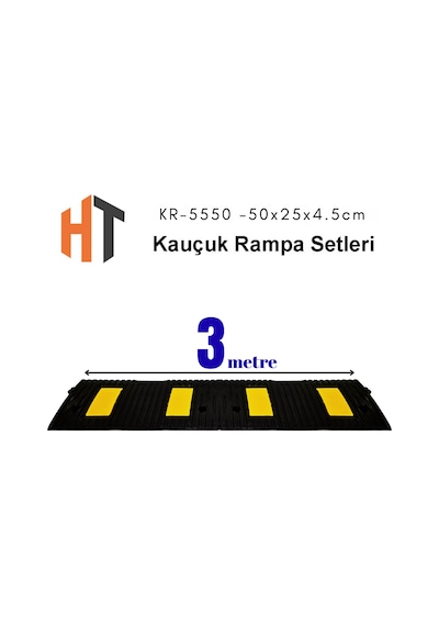 3 Metre Kauçuk Rampa, Otopark Rampası, Kaldırım Rampası 25 X 50 X 4,5 Cm