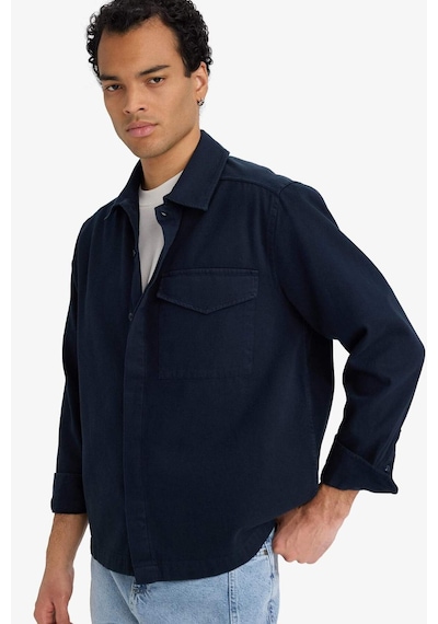Defacto Boxy Fit Polo Yaka Twill Uzun Kollu Gömlek F7124ax25aunv64 Lacivert-nv64