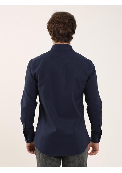 Dufy Lacivert Erkek Slim Fit Klasik Yaka Uzun Kol Gömlek - 92858 Lacivert