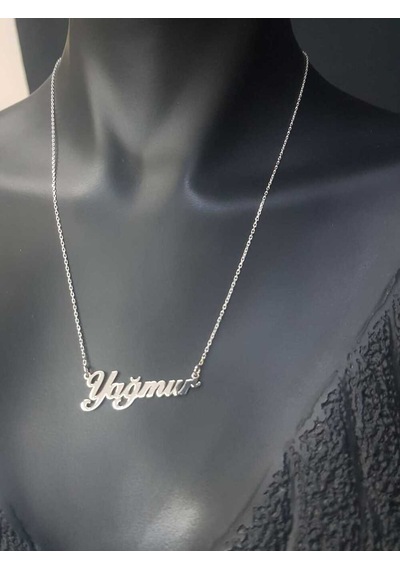 Vog Kişiye Özel Tasarım Yağmur Yazılı Isim Kolye 925 Ayar Gümüş Beyaz Renk Sarı,roze Renk Seçenek