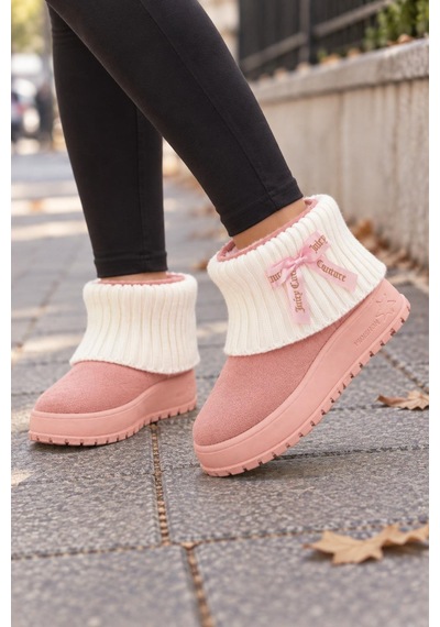 Moda Onn Genç Kız Örgü Detaylı Şık Kışlık Bot Rahat Ve Günlük Kullanım Pembe