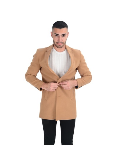 Cengiz İnler Cengiz Inler Mono Yaka Düğmeli Erkek Kaşe Kaban 001