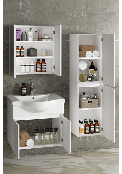 Yıldız 55+35 Cm Beyaz Mdf Lavabolu Asma Banyo Dolabı Takımı Beyaz