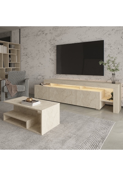 İnarch Dizayn Beliz Led Işıklı Tv Sehpası Ve Vera Orta Sehpa Set - Oturma Odası Modern Takım Traverten İnarch Dizayn Beliz Led Işıklı Tv Sehpası Ve Vera Orta Sehpa Set - Oturma Odası Modern Takım Traverten