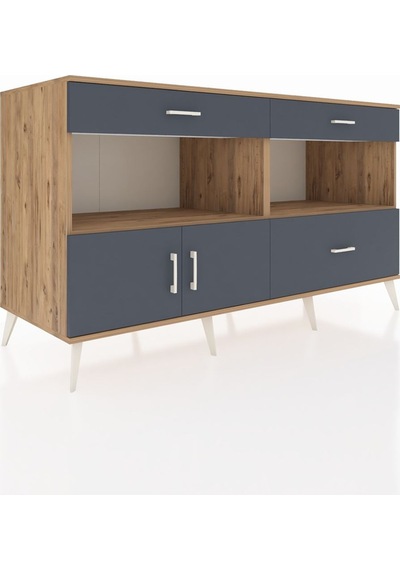Kronos Konsol 2 Raflı 3 Çekmeceli 2 Kapaklı 176x59x99 Çam-antrasi Çam-antrasit