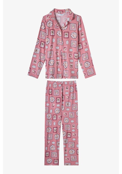 Penti Kız Çocuk Pembe Kind Mailing Köpek Desenli Uzun Kollu Gömlek Pantolon Pijama Takımı Pk39