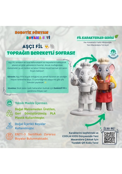 Codlaı Kids Robotik Dünyam 3d Boyama Seti - Çocuklar İçin Eğitici Yaratıcı Oyuncak Boyama Kiti - Aşçı Fil
