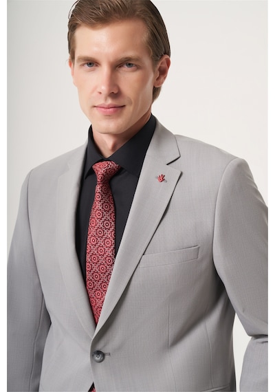 İmza Gri Mono Yaka 6 Drop Slim Fit Tam Astar Esnek Takım Elbise 1001260181