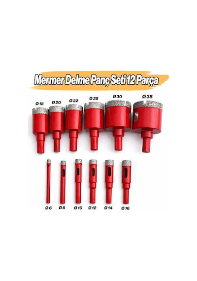 Mermer Duvar Delme Panç Seti 12 Parça Seramik Duvar Fayans Cam Granit İçin Profesyonel Uç Takımı