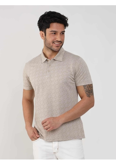 Dufy Bej Erkek Slim Fit Jakarlı Polo Yaka Tshirt - 105234-bej Bej