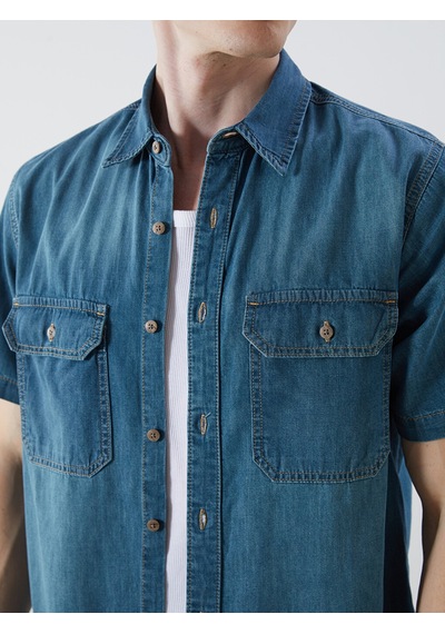 Lcw Jeans Yeşil Regular Fit Kısa Kollu Erkek Jean Gömlek
