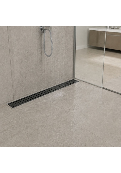 Mat Siyah 40 Cm Lineer 304 Paslanmaz Çelik Kaplamalı Duş Kanalı Izgara Yer Süzgeci Kare Delikli Koku Önleyici