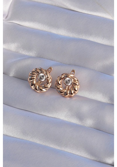 Xuping Rose Renk Oval Zirkon Taşlı Burgu Model Küpe 5886 Çok Renkli