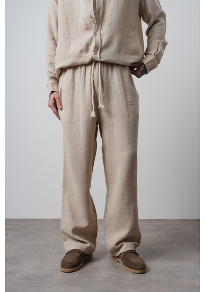 Respire Erkek R Nakışlı Müslin Baggy Pantolon Bej