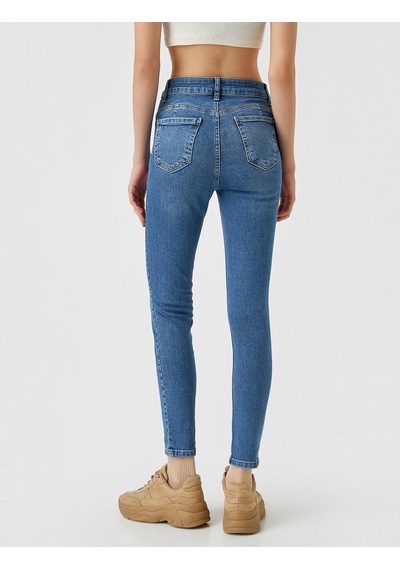 Koton Yüksek Bel Dar Kesim Kot Pantolon - Skinny Jean Orta İndigo 2yak47150md