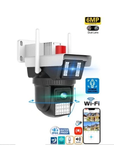 6mp Dual Lens 360 Görüş Hareketli Waterproof Gece Görüş Sesli Görüşme Akıllı Kamera - Qr-3040 Adaptör Dahildir.