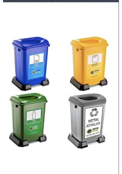 4 Lü Geri Dönüşüm Kutusu Kağıt Atık Plastik Atık Cam Ve Sıfır Atık Kutuları 50 Lt Sarı/kırmızı/yeşil/gri - Grdnsm-111